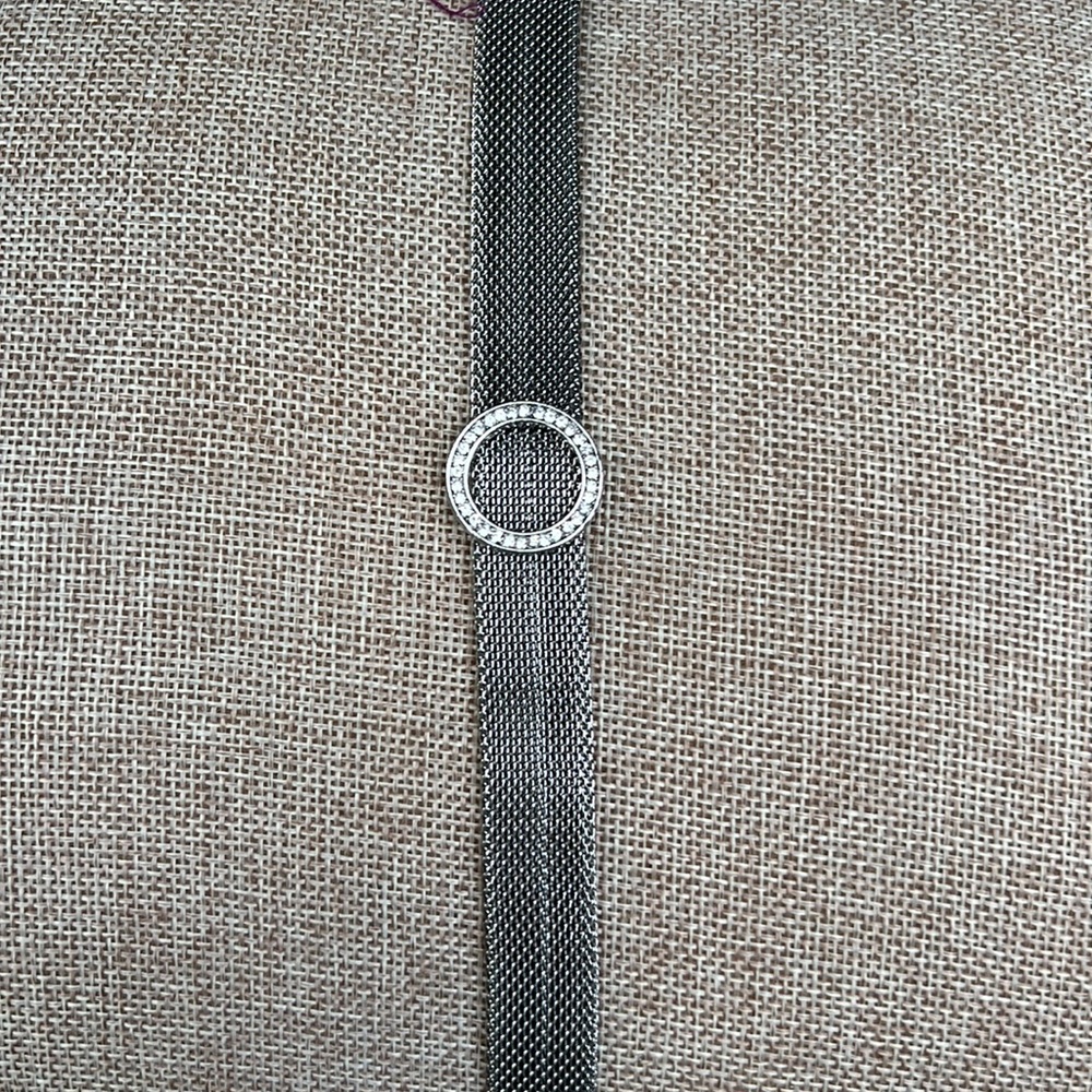 Designer inspired Silver Mesh Bracelet with Round CZ Medallion